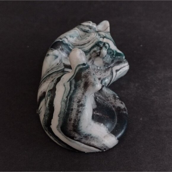 Vintage Green White Marbled Resin? Cat Figurine Showing Belly Rolling Over 3" - Picture 5 of 8